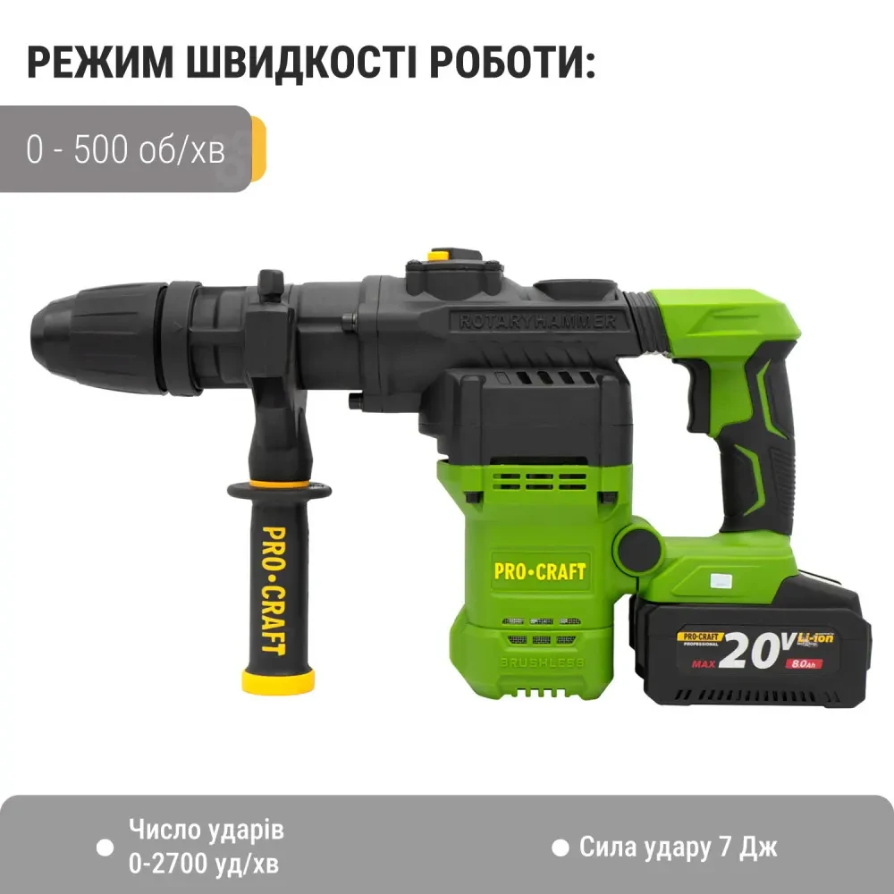 Аккумуляторный перфоратор Procraft PHA50 Кейс (с 1 акб и ЗУ) — изображение 6