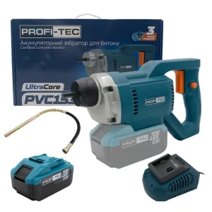Акумуляторний вібратор для бетону PROFI-TEC PCV1535 (1×PT2080EP (8.0 Аг), зарядний пристрій)