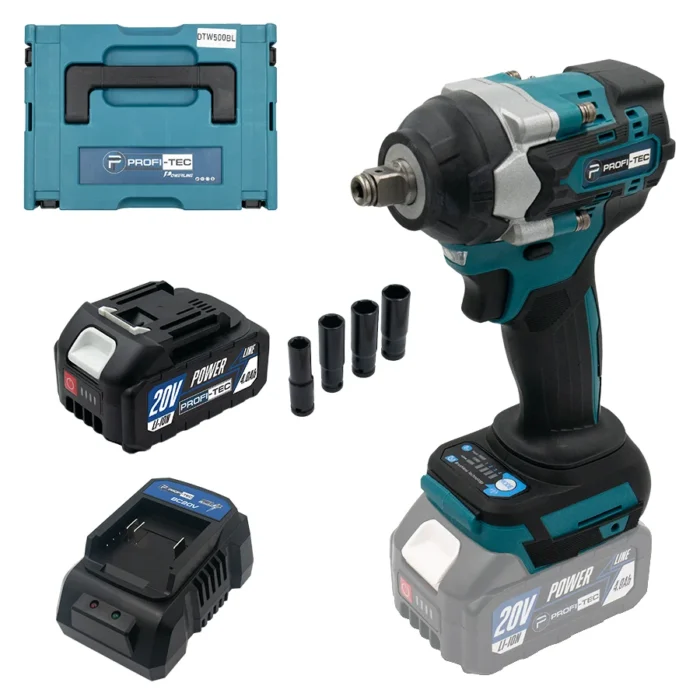 Аккумуляторный гайковерт PROFI-TEC DTW500BL POWERLine (1×PT2040MP (4.0 Ач), зарядное устройство)