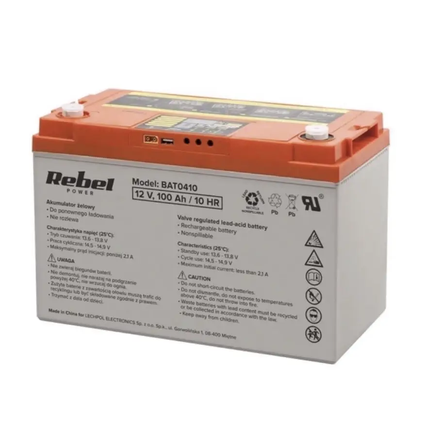 Гелевий акумулятор глибокої розрядки Rebel 12V 100ah LCD (BATO410) з електронним таблом - Зображення 2