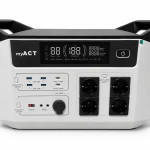 Зарядная станция myACT AP2200 2160 Вт·ч, 2200 Вт, пиковая 3300 Вт, LiFePO4, 4000 циклов, AC 230 В, солнечная зарядка до 800 Вт