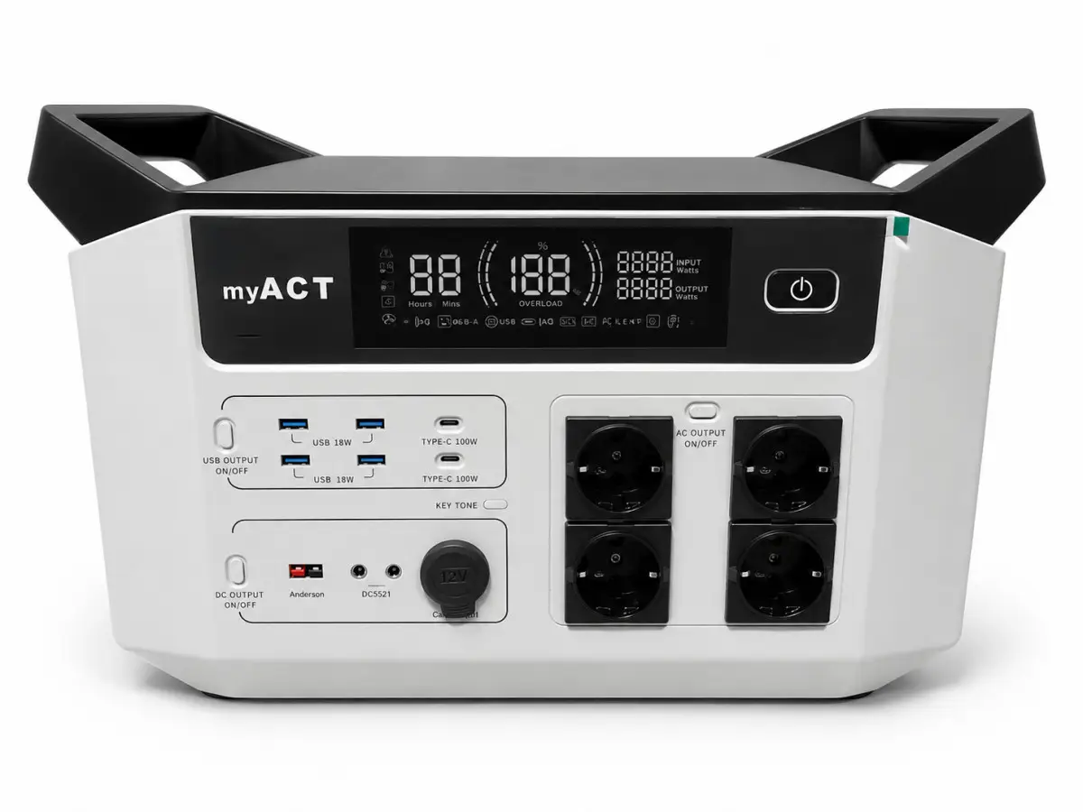 Зарядна станція myACT AP2200 2160 Вт·год, 2200 Вт, пікова 3300 Вт, LiFePO4, 4000 циклів, AC 230 В, сонячна зарядка до 800 Вт - Зображення 2