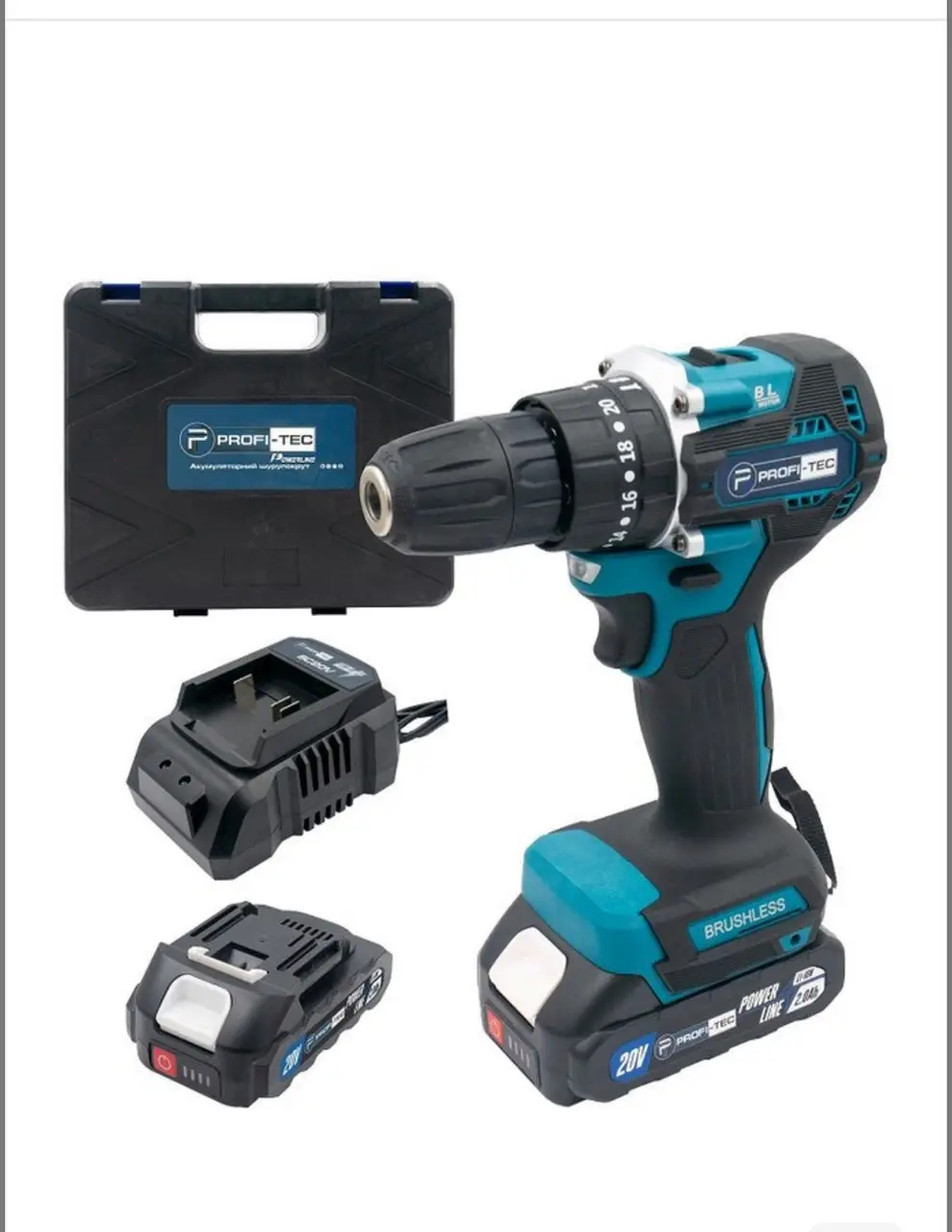 Аккумуляторный шуруповерт PROFI-TEC 20V PCD4020 (2 х PT2020MP (2.0Аг), зарядное устройство BC20V, кейс)