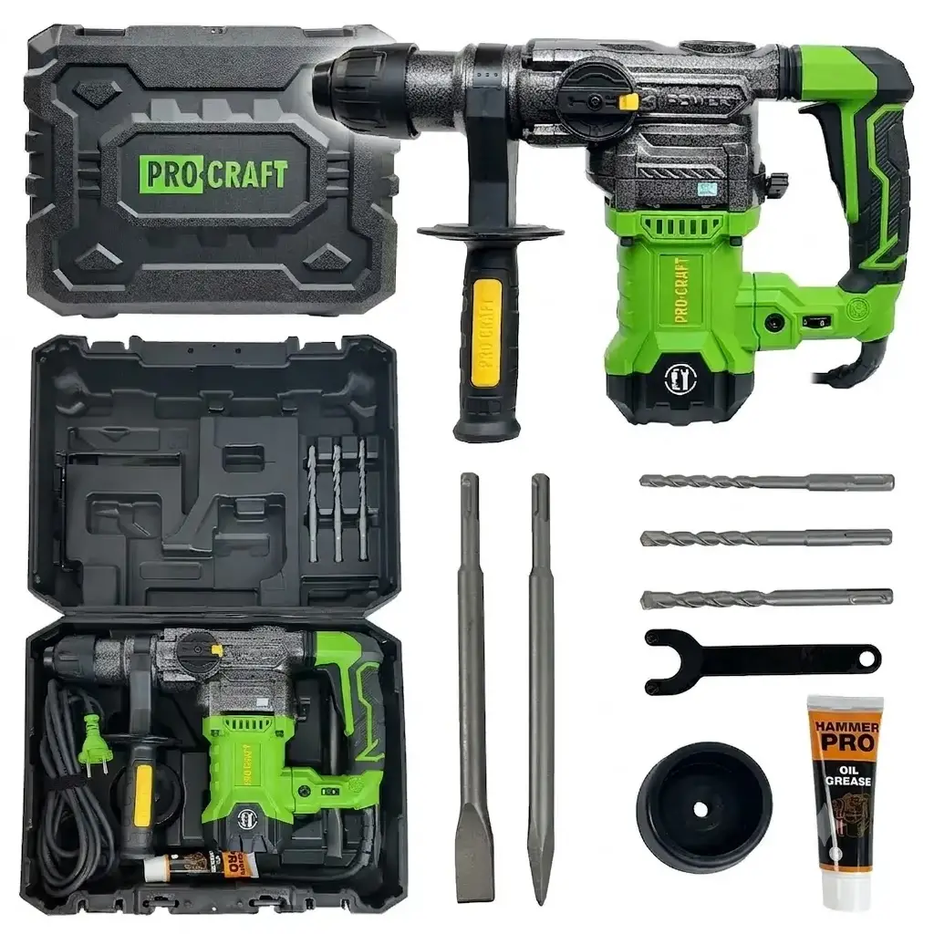Procraft BH-1800 SDS-Plus перфоратор з буром, зубилом і мастилом, 3 режими роботи - Зображення 2