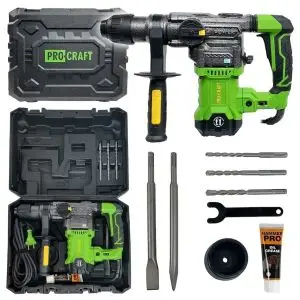 Procraft BH-1800 SDS-Plus перфоратор с буром, зубилом и смазкой, 3 режима работы