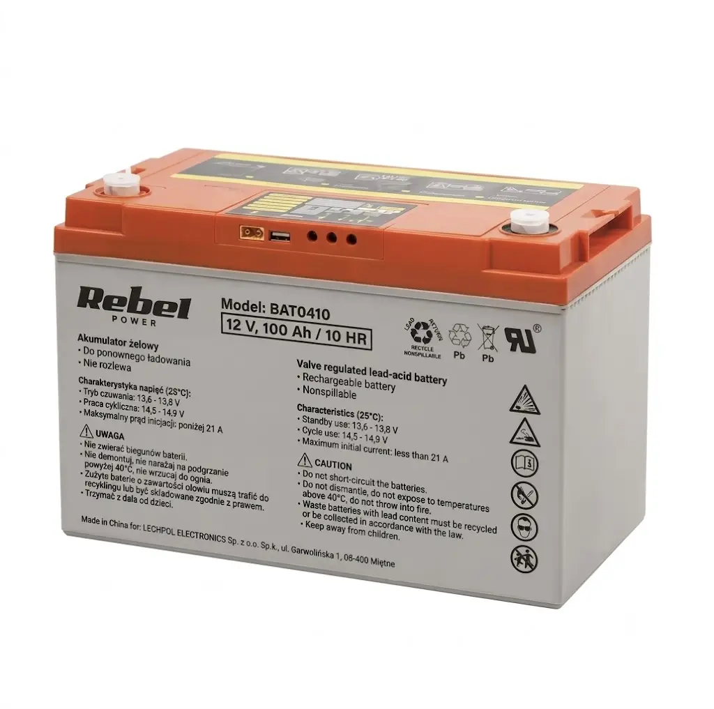 Гелевий акумулятор глибокої розрядки Rebel 12V 100ah LCD (BATO410) з Електронним таблом